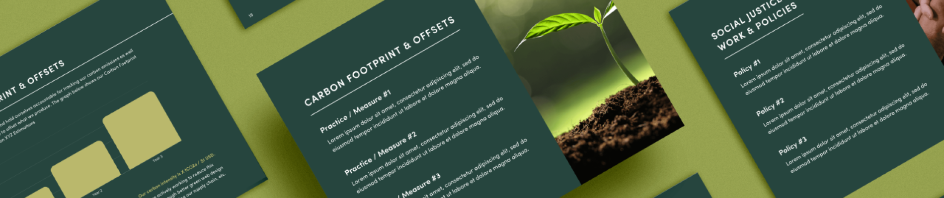 a preview of reports for the green marketing academy's sustainability impact reporting templates